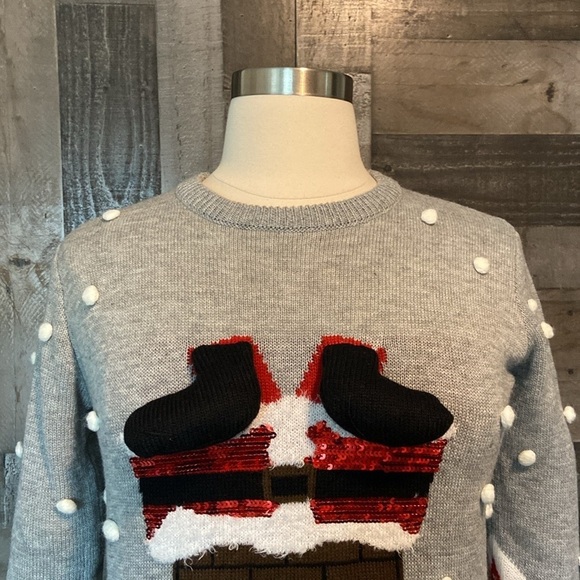 Santa Chimney ugly Christmas sweater small kidcore holiday party snow winter - Picture 3 of 12